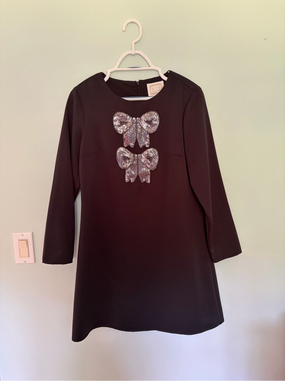 Black Long Sleeve Dress with Silver Sequin Bows
